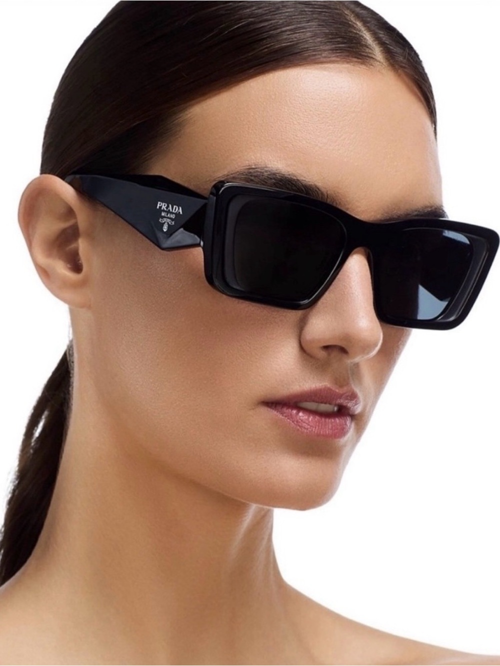 PRADA Sunglasses Symbole Large Geometric Acetate Black EUC